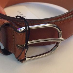 Sandro Men brown leather belt with silver bucket